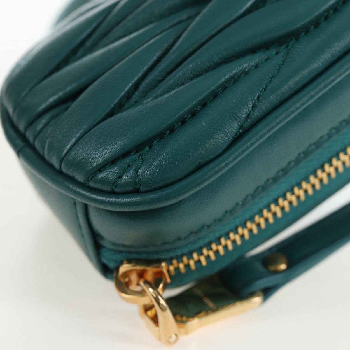 Miu Miu Matelasse Neck Mini Pouch Leather Green Gold Tone Auth 167613M