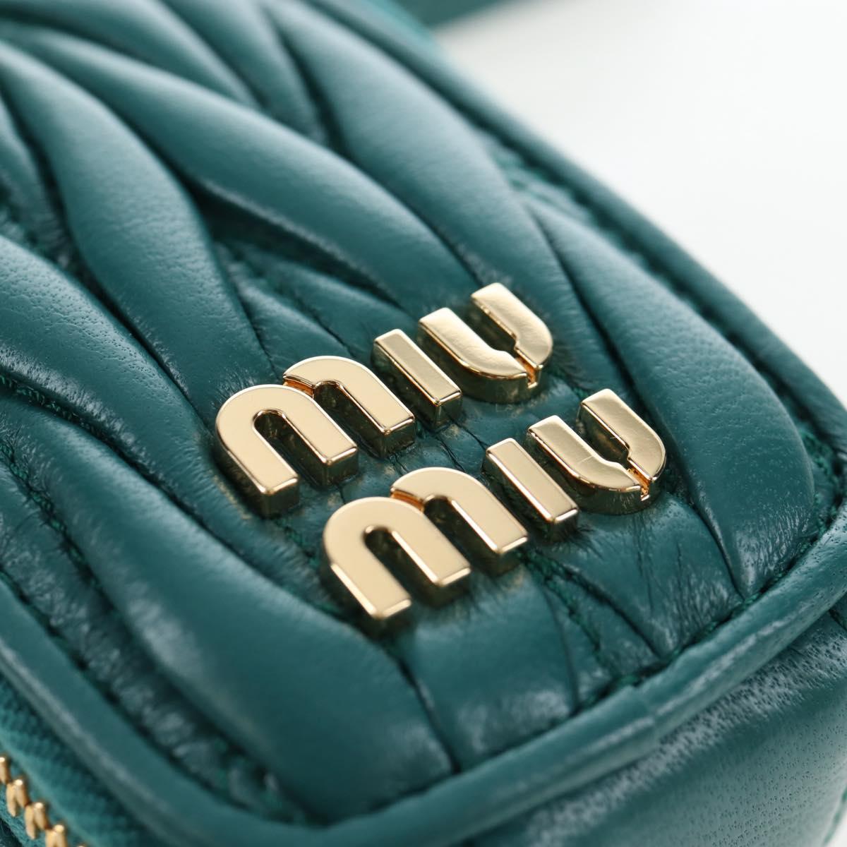 Miu Miu Matelasse Neck Mini Pouch Leather Green Gold Tone Auth 167613M