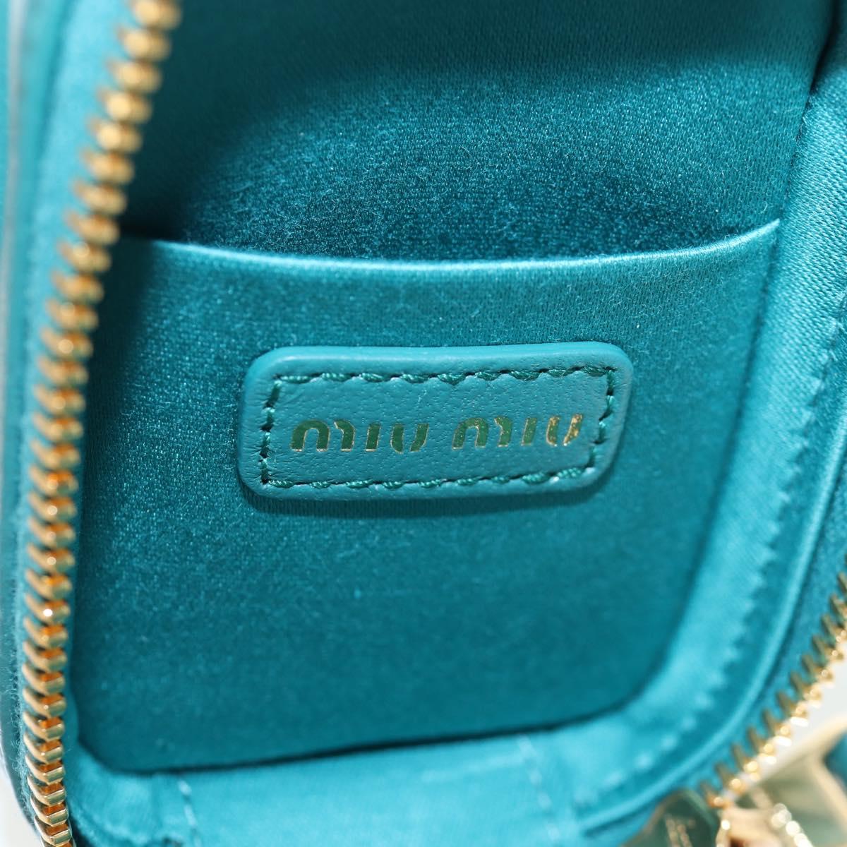 Miu Miu Matelasse Neck Mini Pouch Leather Green Gold Tone Auth 167613M