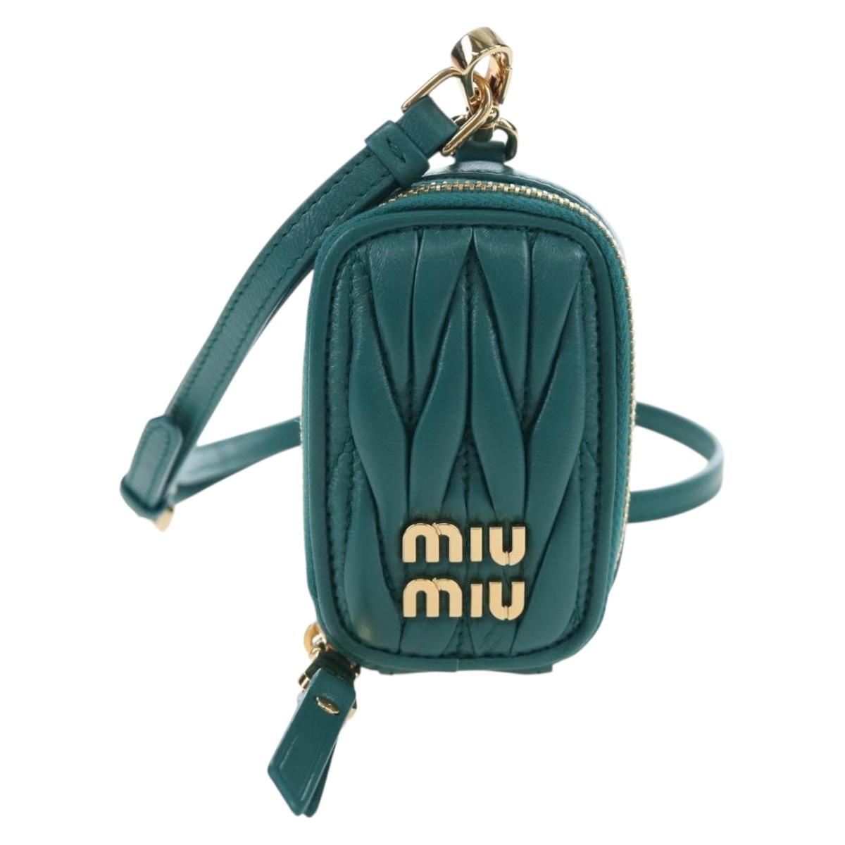 Miu Miu Matelasse Neck Mini Pouch Leather Green Gold Tone Auth 167613M