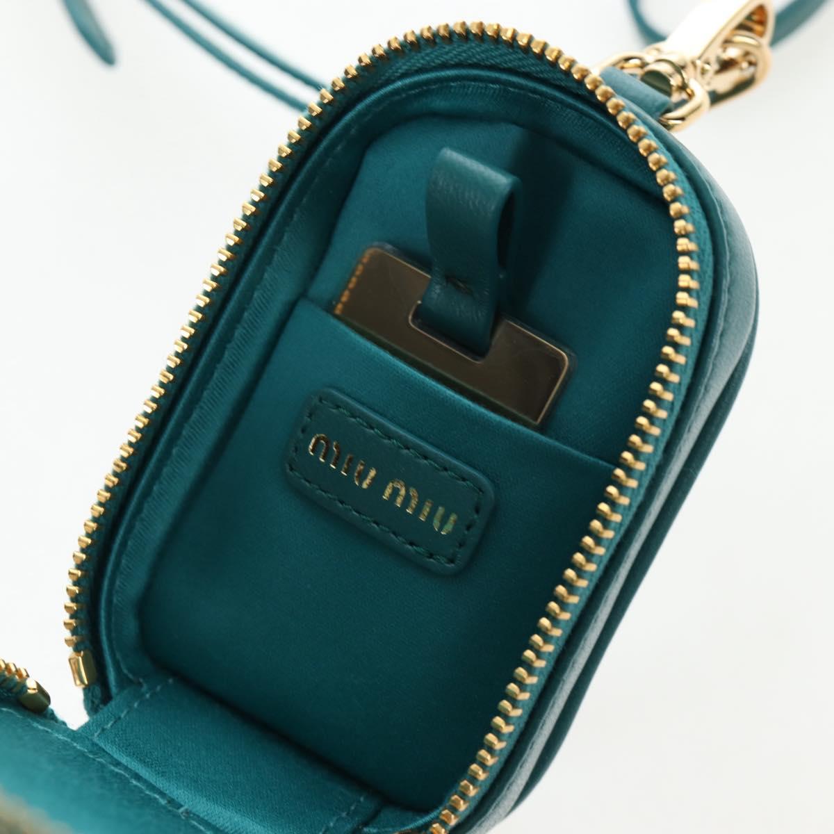 Miu Miu Matelasse Neck Mini Pouch Leather Green Gold Tone Auth 167613M