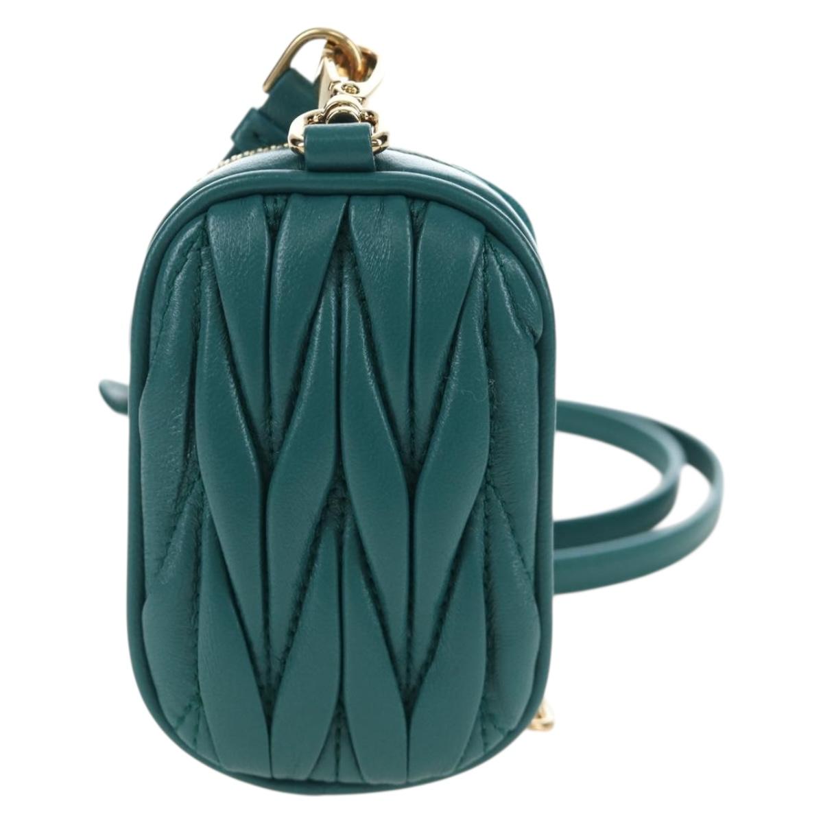 Miu Miu Matelasse Neck Mini Pouch Leather Green Gold Tone Auth 167613M