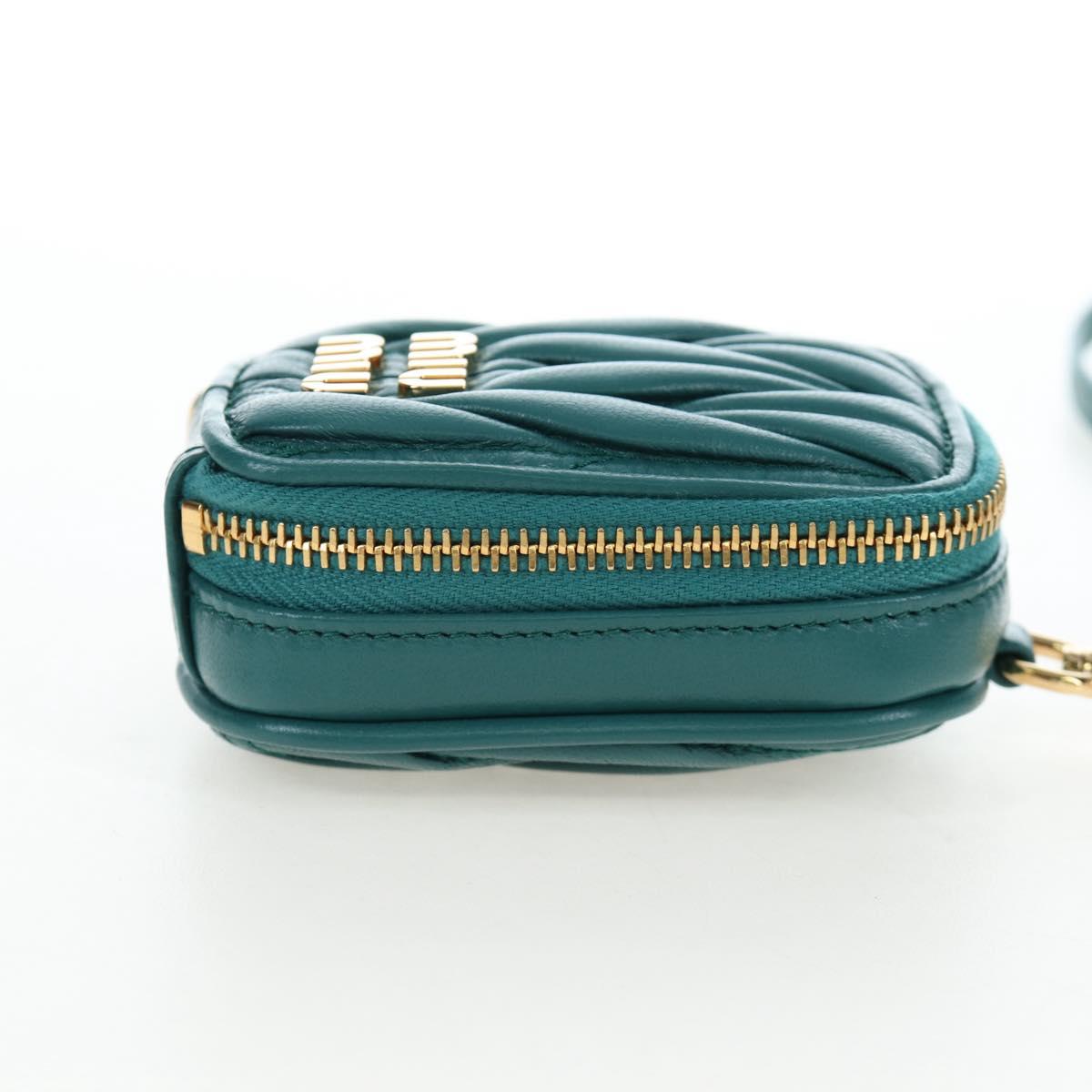 Miu Miu Matelasse Neck Mini Pouch Leather Green Gold Tone Auth 167613M