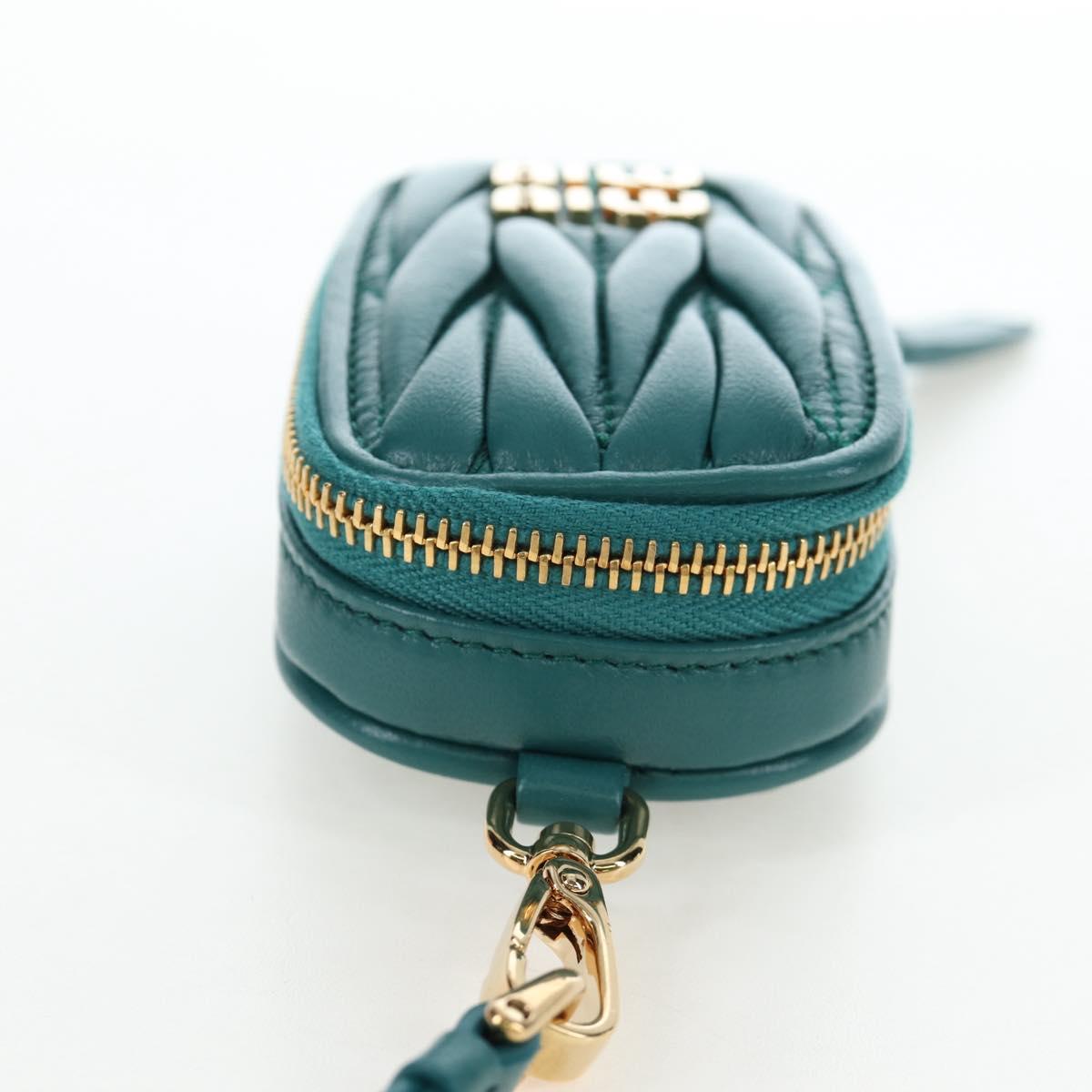 Miu Miu Matelasse Neck Mini Pouch Leather Green Gold Tone Auth 167613M