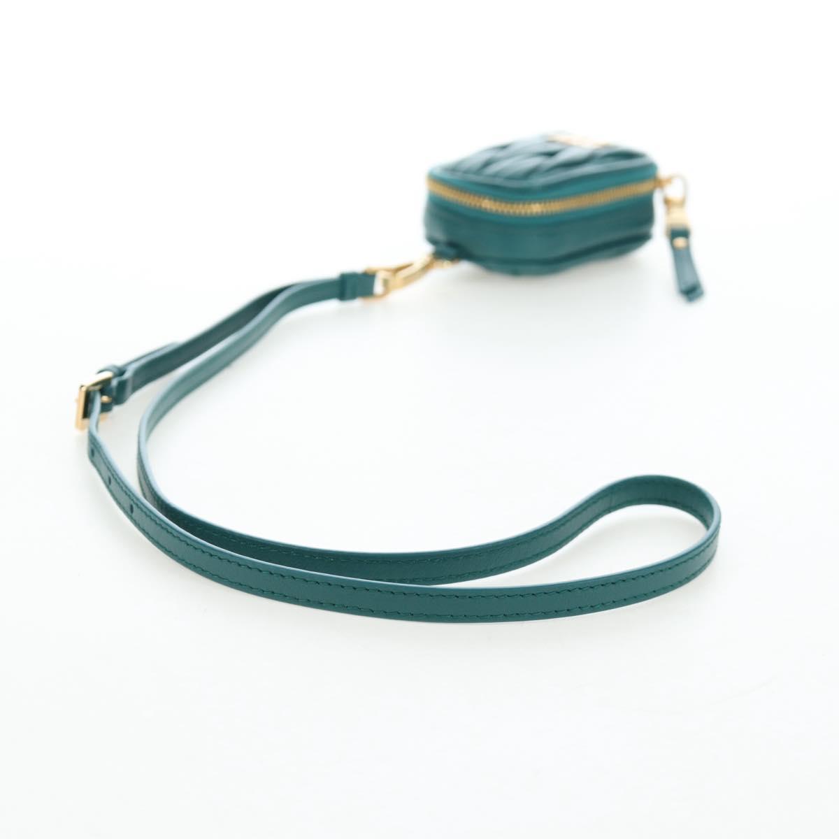 Miu Miu Matelasse Neck Mini Pouch Leather Green Gold Tone Auth 167613M