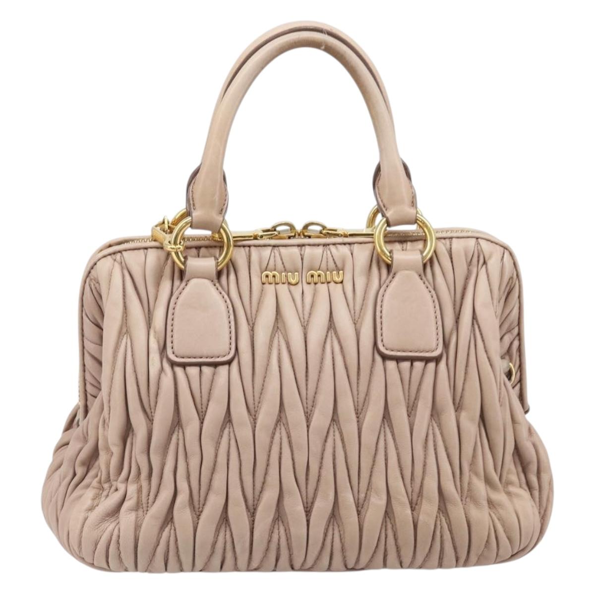 Miu Miu Matelasse Hand Bag Leather 2way Beige Gold Tone Auth 167614M