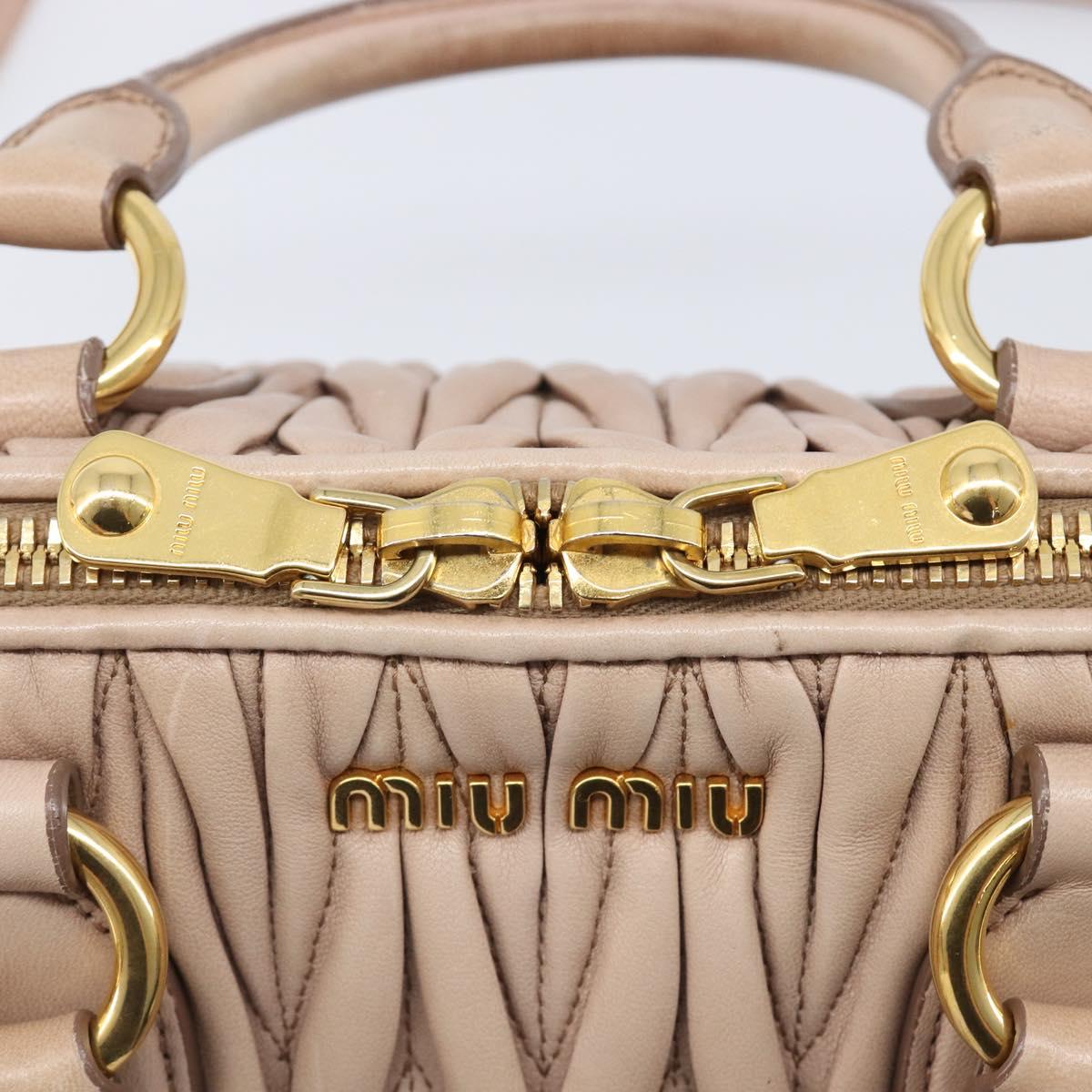 Miu Miu Matelasse Hand Bag Leather 2way Beige Gold Tone Auth 167614M