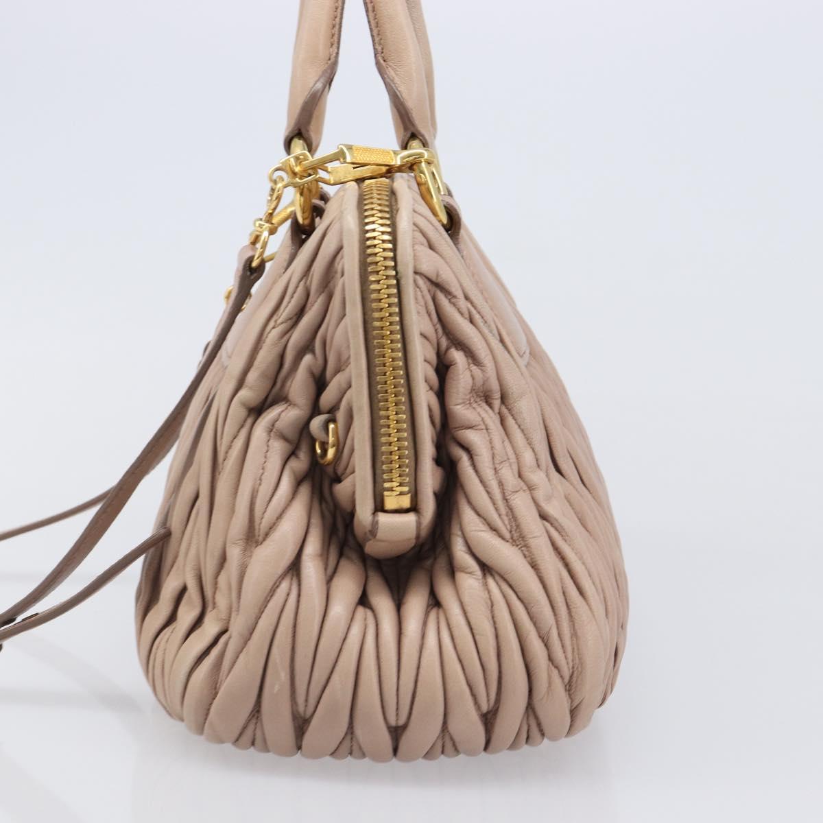 Miu Miu Matelasse Hand Bag Leather 2way Beige Gold Tone Auth 167614M
