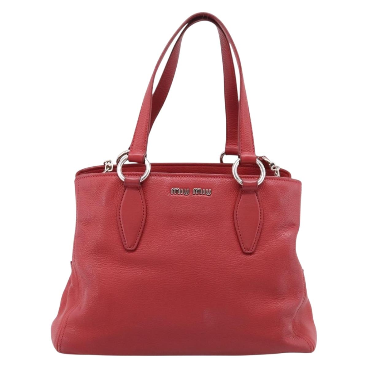 Miu Miu Hand Bag Leather 2way Red Silver Auth 167615M