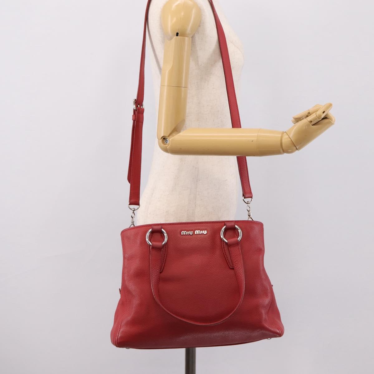 Miu Miu Hand Bag Leather 2way Red Silver Auth 167615M