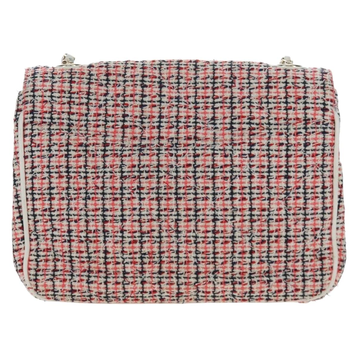 CHANEL Flap Pouch Chain Shoulder Bag Tweed Red Gold Tone CC Auth 167617SM