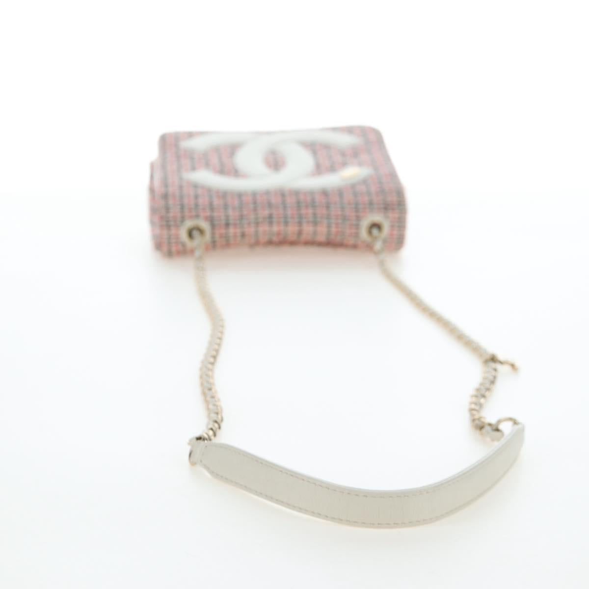 CHANEL Flap Pouch Chain Shoulder Bag Tweed Red Gold Tone CC Auth 167617SM