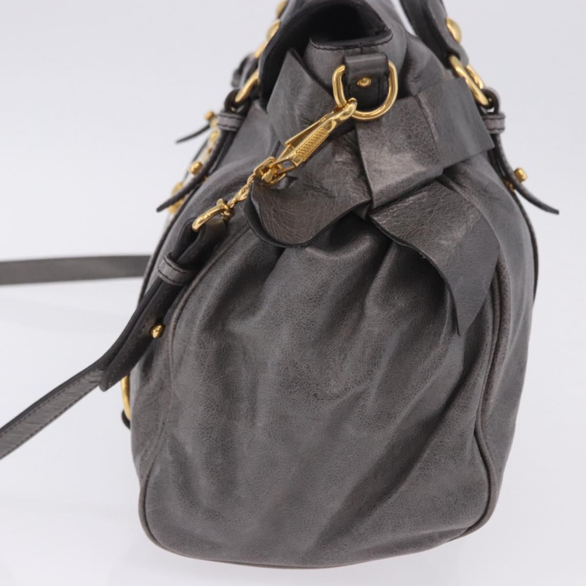 Miu Miu Hand Bag Leather 2way Gray Gold Tone Auth 167623M