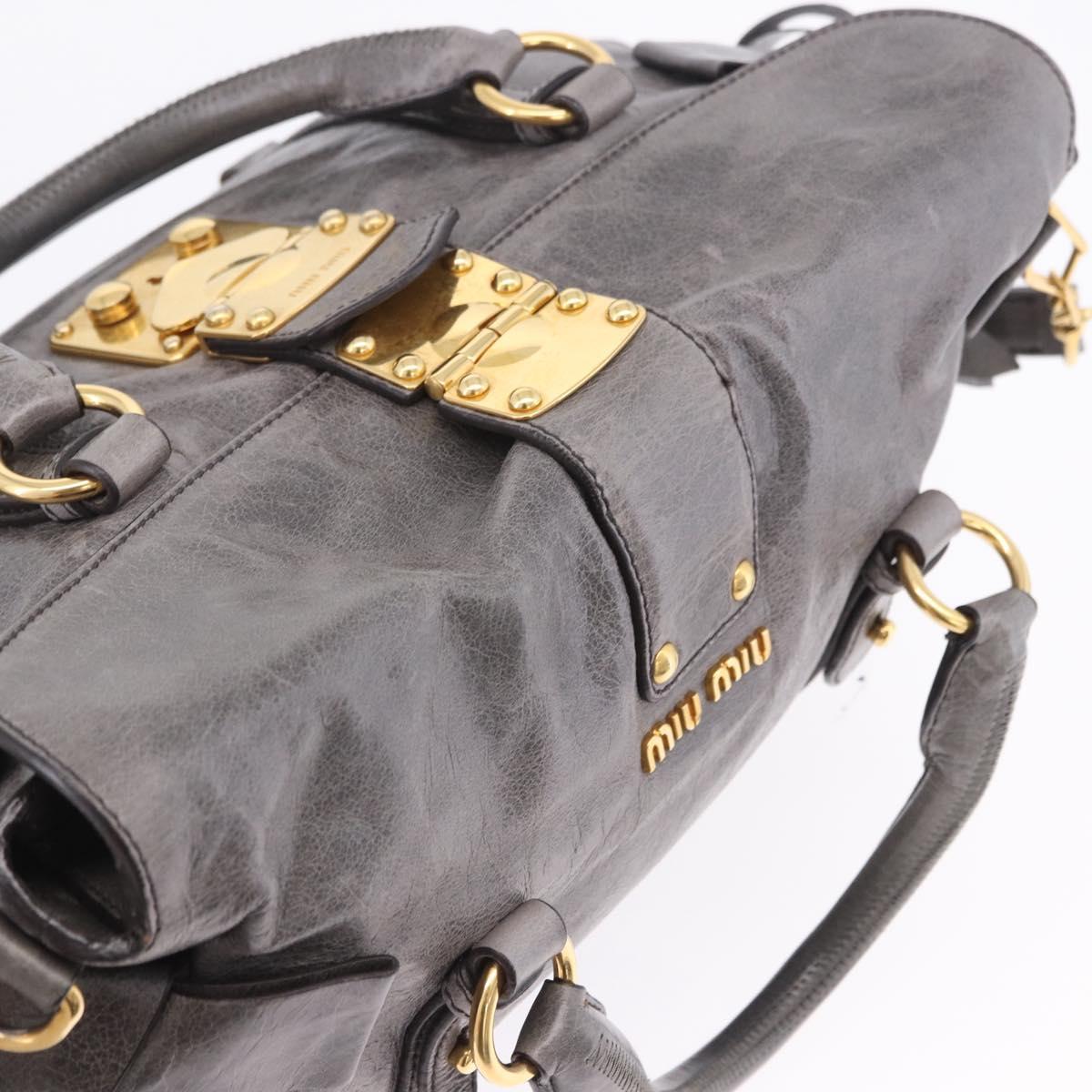 Miu Miu Hand Bag Leather 2way Gray Gold Tone Auth 167623M