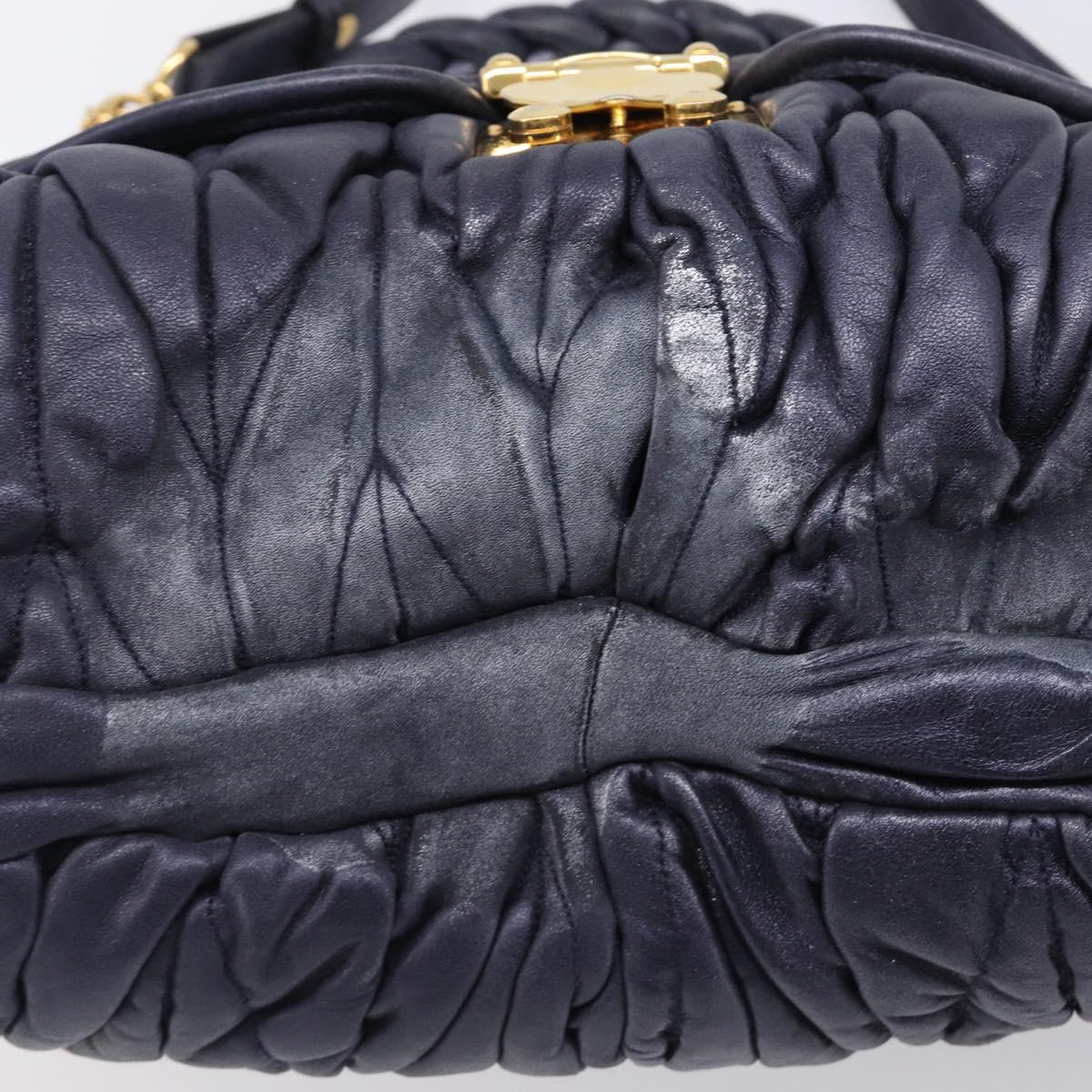 Miu Miu Matelasse Hand Bag Leather 2way Navy Gold Tone Auth 167624V