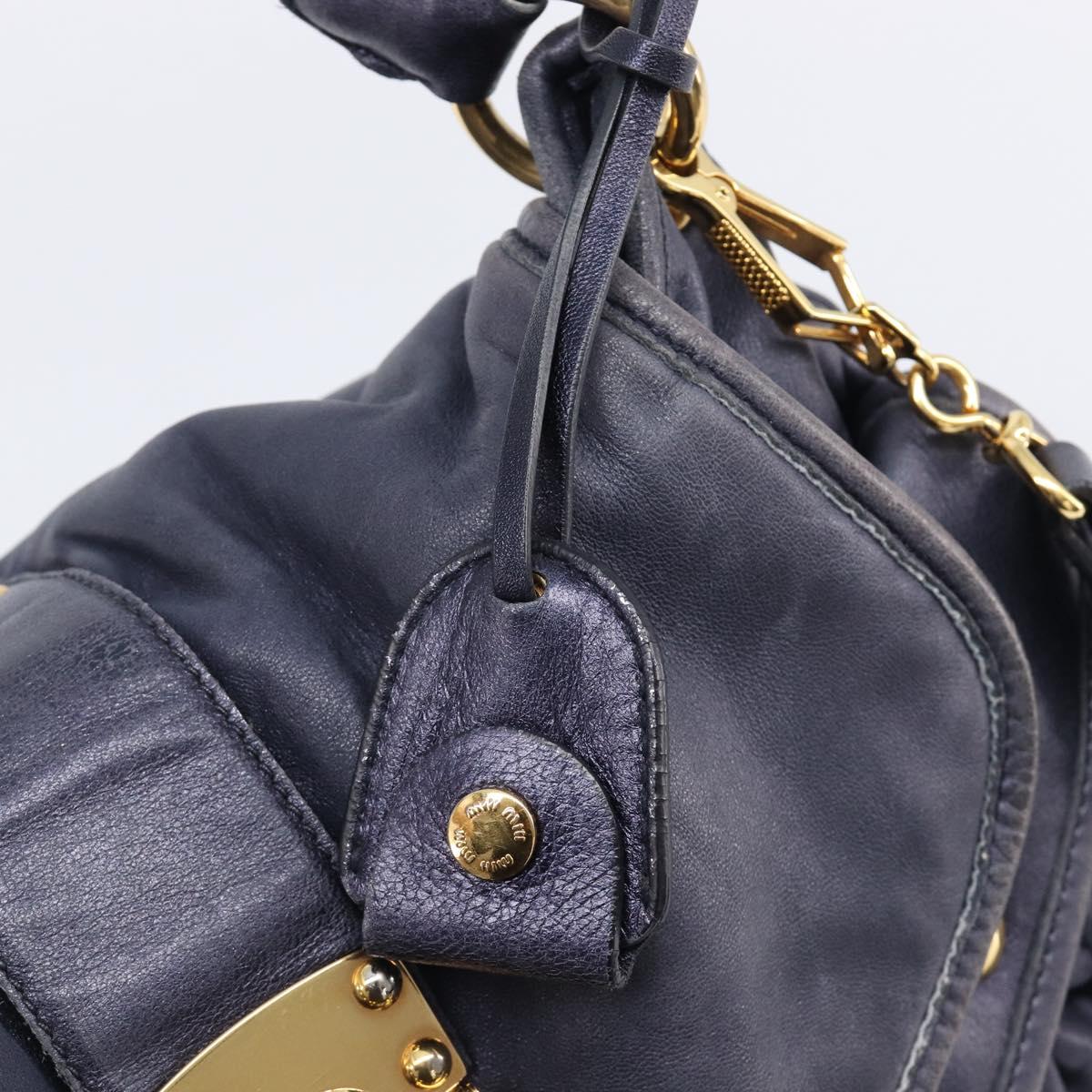 Miu Miu Matelasse Hand Bag Leather 2way Navy Gold Tone Auth 167624V