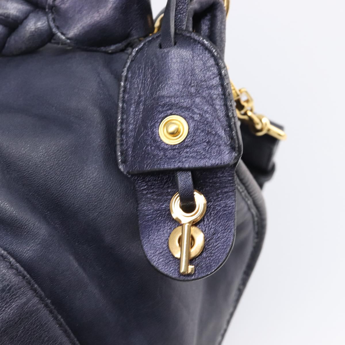 Miu Miu Matelasse Hand Bag Leather 2way Navy Gold Tone Auth 167624V