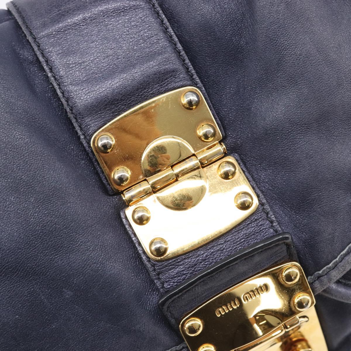 Miu Miu Matelasse Hand Bag Leather 2way Navy Gold Tone Auth 167624V