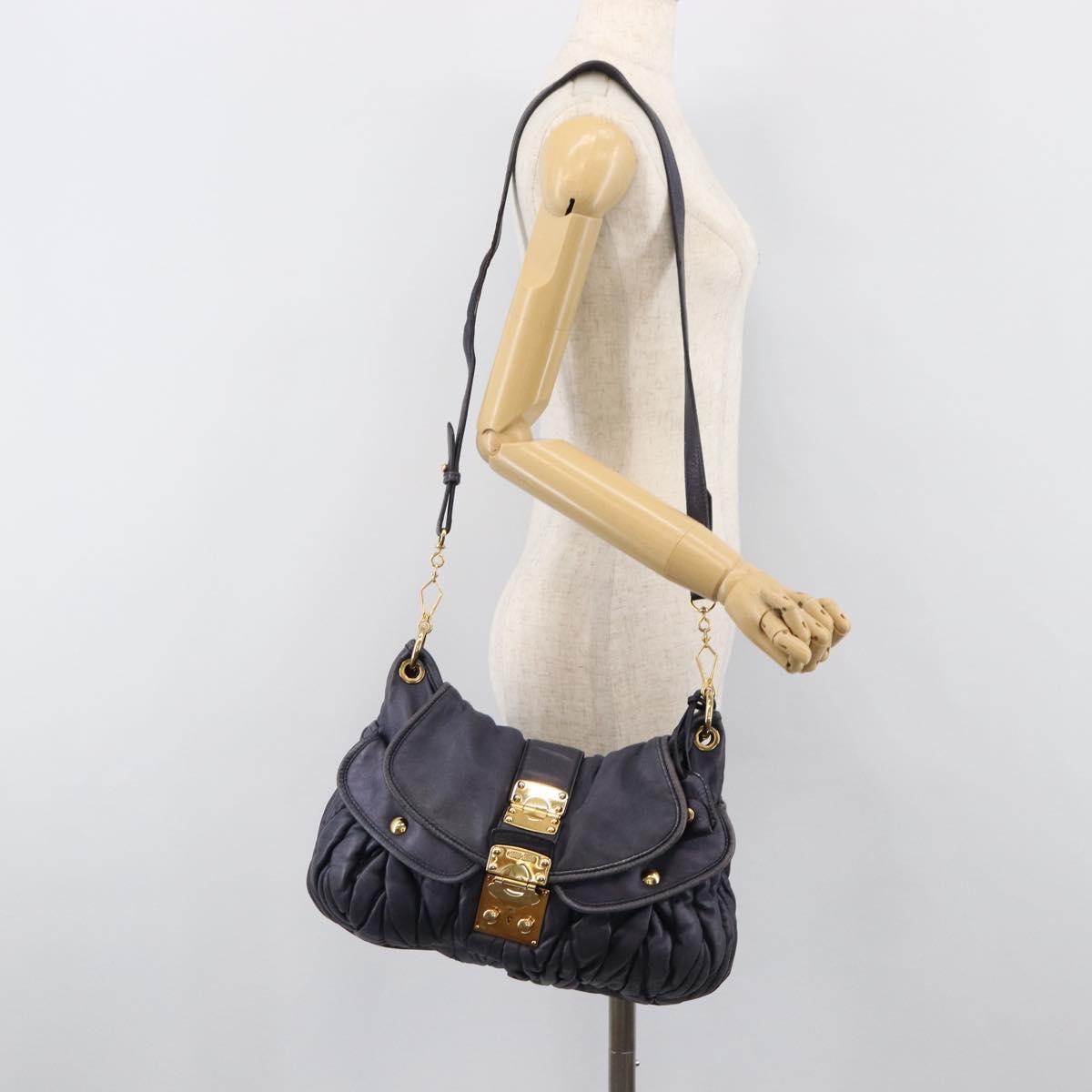 Miu Miu Matelasse Hand Bag Leather 2way Navy Gold Tone Auth 167624V