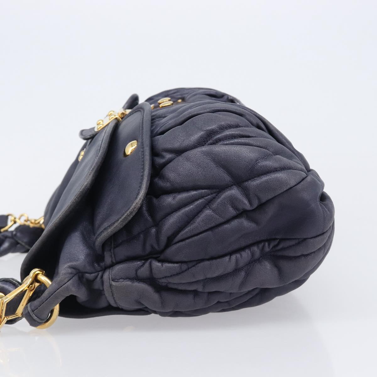 Miu Miu Matelasse Hand Bag Leather 2way Navy Gold Tone Auth 167624V