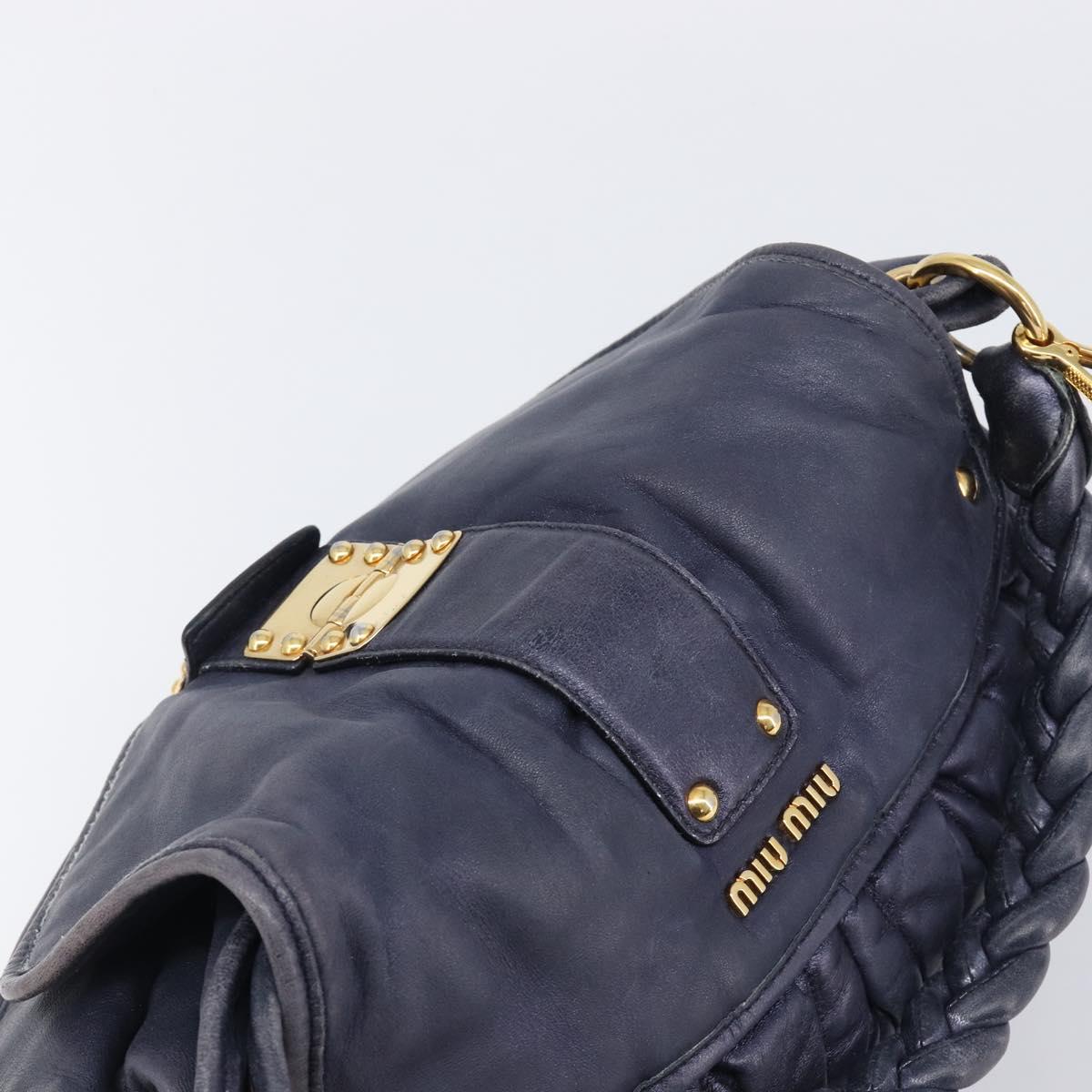 Miu Miu Matelasse Hand Bag Leather 2way Navy Gold Tone Auth 167624V