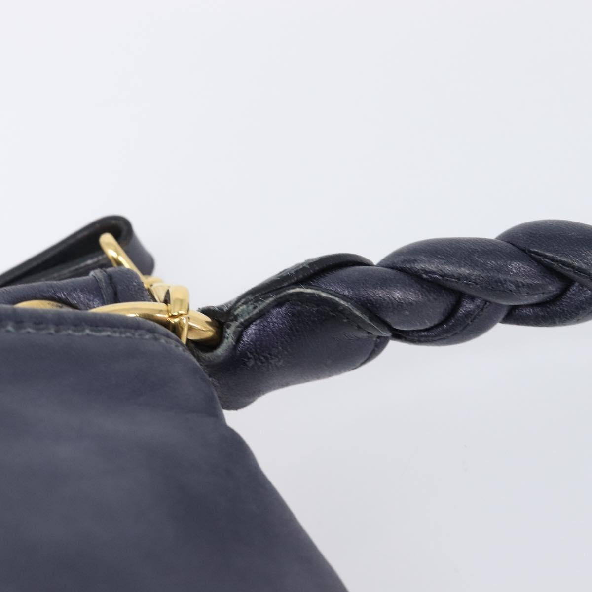 Miu Miu Matelasse Hand Bag Leather 2way Navy Gold Tone Auth 167624V