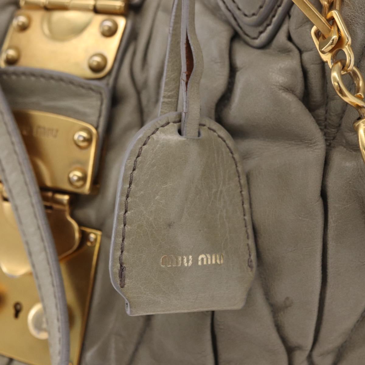 Miu Miu Matelasse Hand Bag Leather 2way Beige Gold Tone Auth 167625V