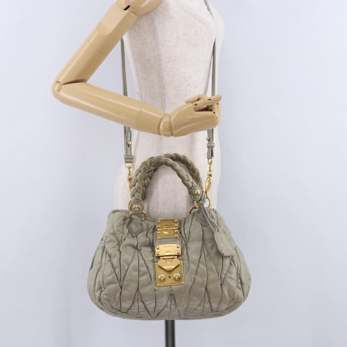 Miu Miu Matelasse Hand Bag Leather 2way Beige Gold Tone Auth 167625V