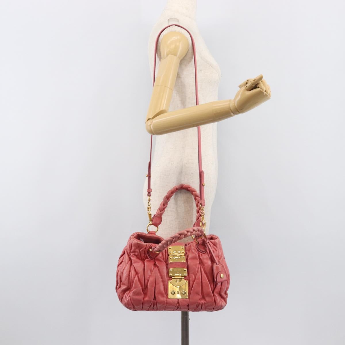 Miu Miu Matelasse Hand Bag Leather 2way Pink Gold Tone Auth 167626M