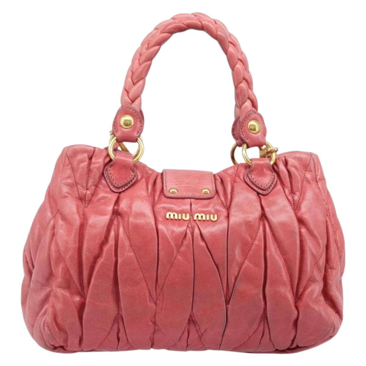 Miu Miu Matelasse Hand Bag Leather 2way Pink Gold Tone Auth 167626M