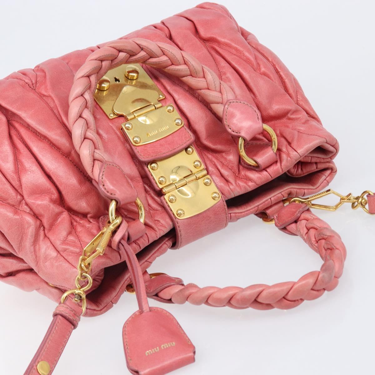Miu Miu Matelasse Hand Bag Leather 2way Pink Gold Tone Auth 167626M