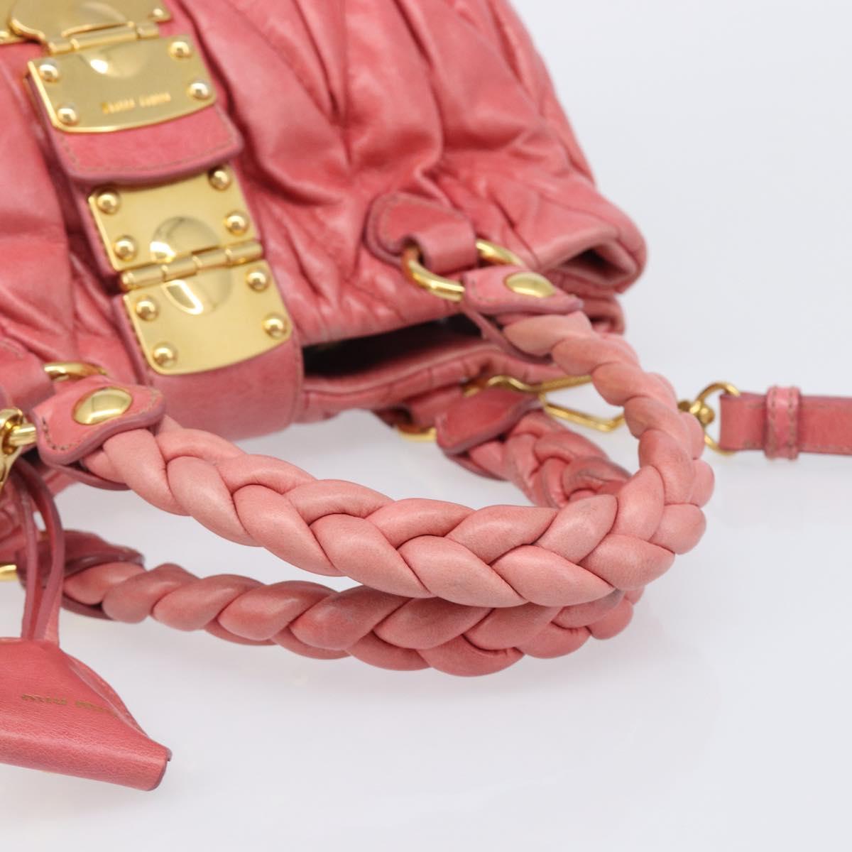 Miu Miu Matelasse Hand Bag Leather 2way Pink Gold Tone Auth 167626M