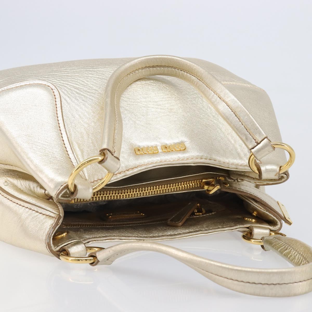 Miu Miu Hand Bag Leather Champagne Gold Gold Tone Auth 167627V