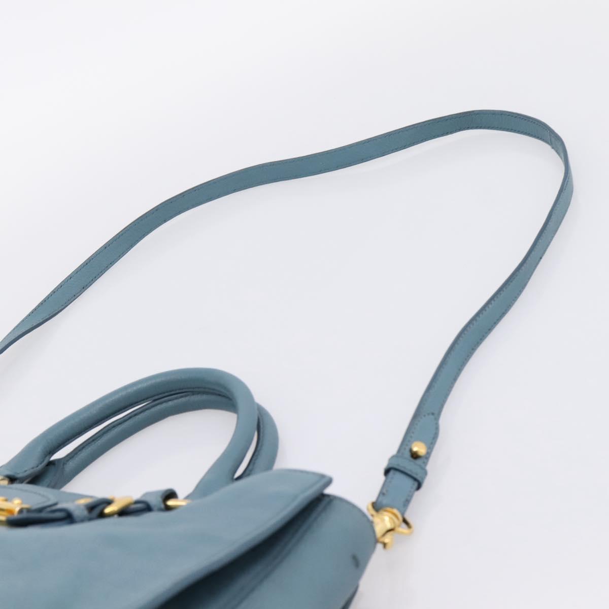 Miu Miu Hand Bag Leather 2way Blue Gold Tone Auth 167628V
