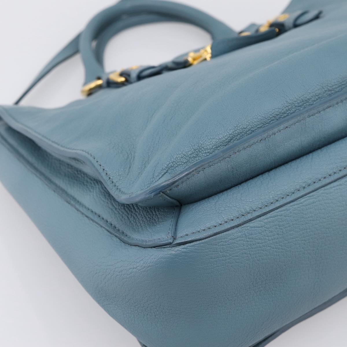 Miu Miu Hand Bag Leather 2way Blue Gold Tone Auth 167628V