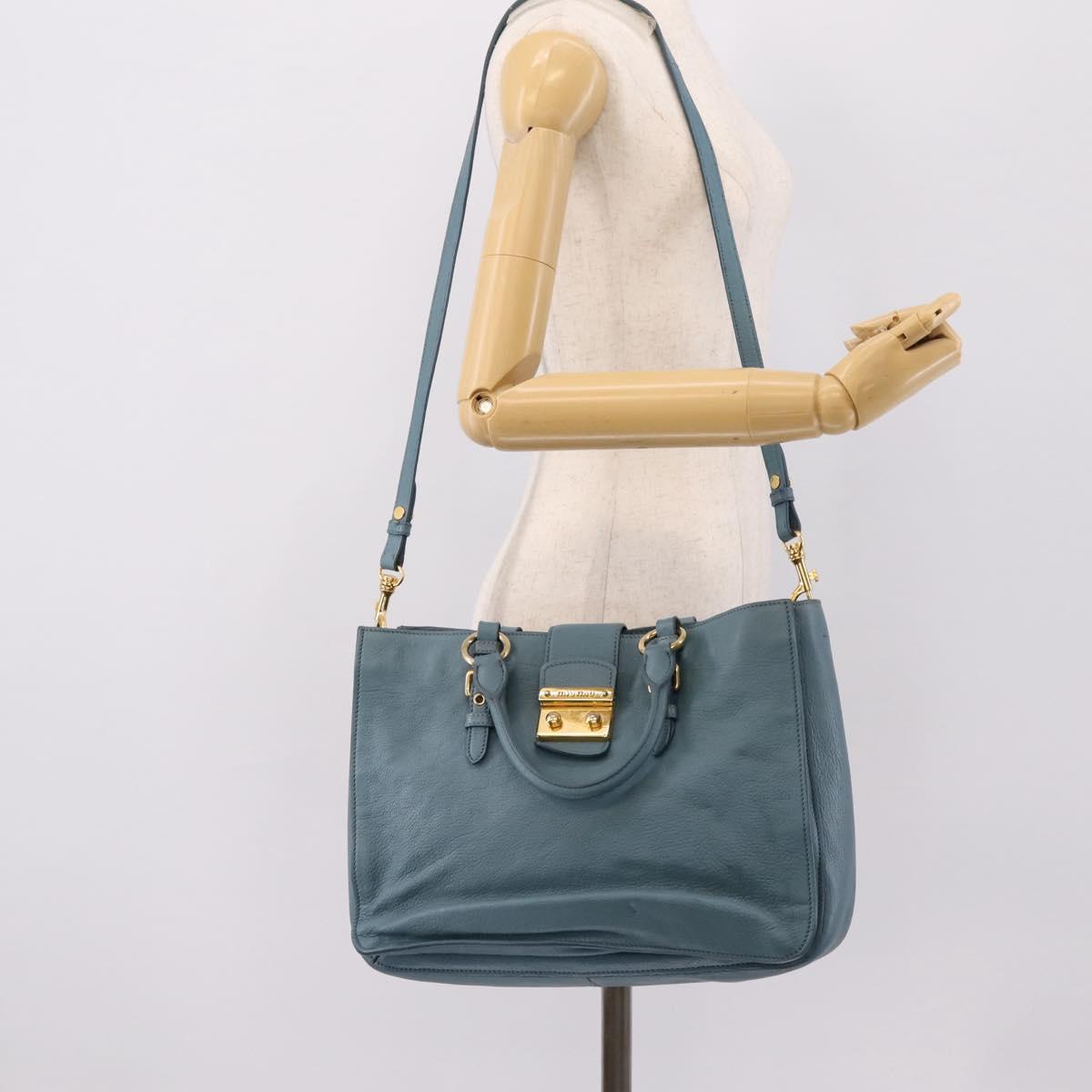 Miu Miu Hand Bag Leather 2way Blue Gold Tone Auth 167628V