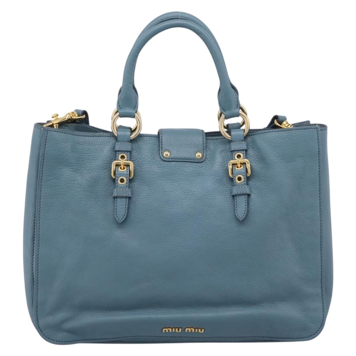 Miu Miu Hand Bag Leather 2way Blue Gold Tone Auth 167628V