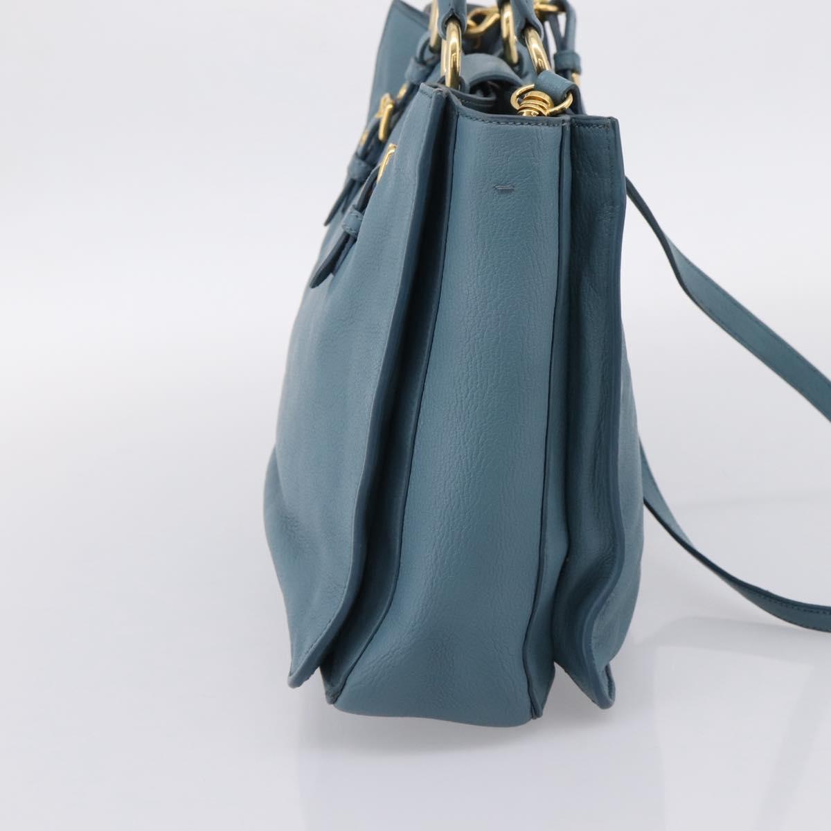 Miu Miu Hand Bag Leather 2way Blue Gold Tone Auth 167628V