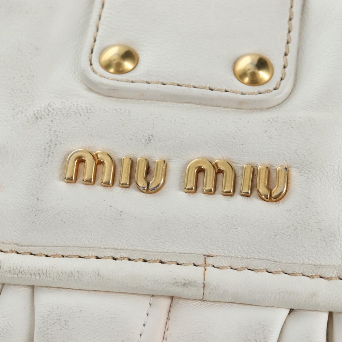 Miu Miu Matelasse Hand Bag Leather 2way White Gold Tone Auth 167629V