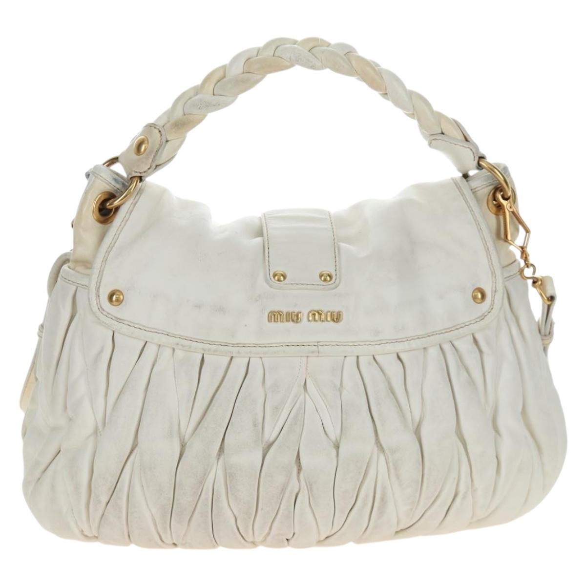 Miu Miu Matelasse Hand Bag Leather 2way White Gold Tone Auth 167629V