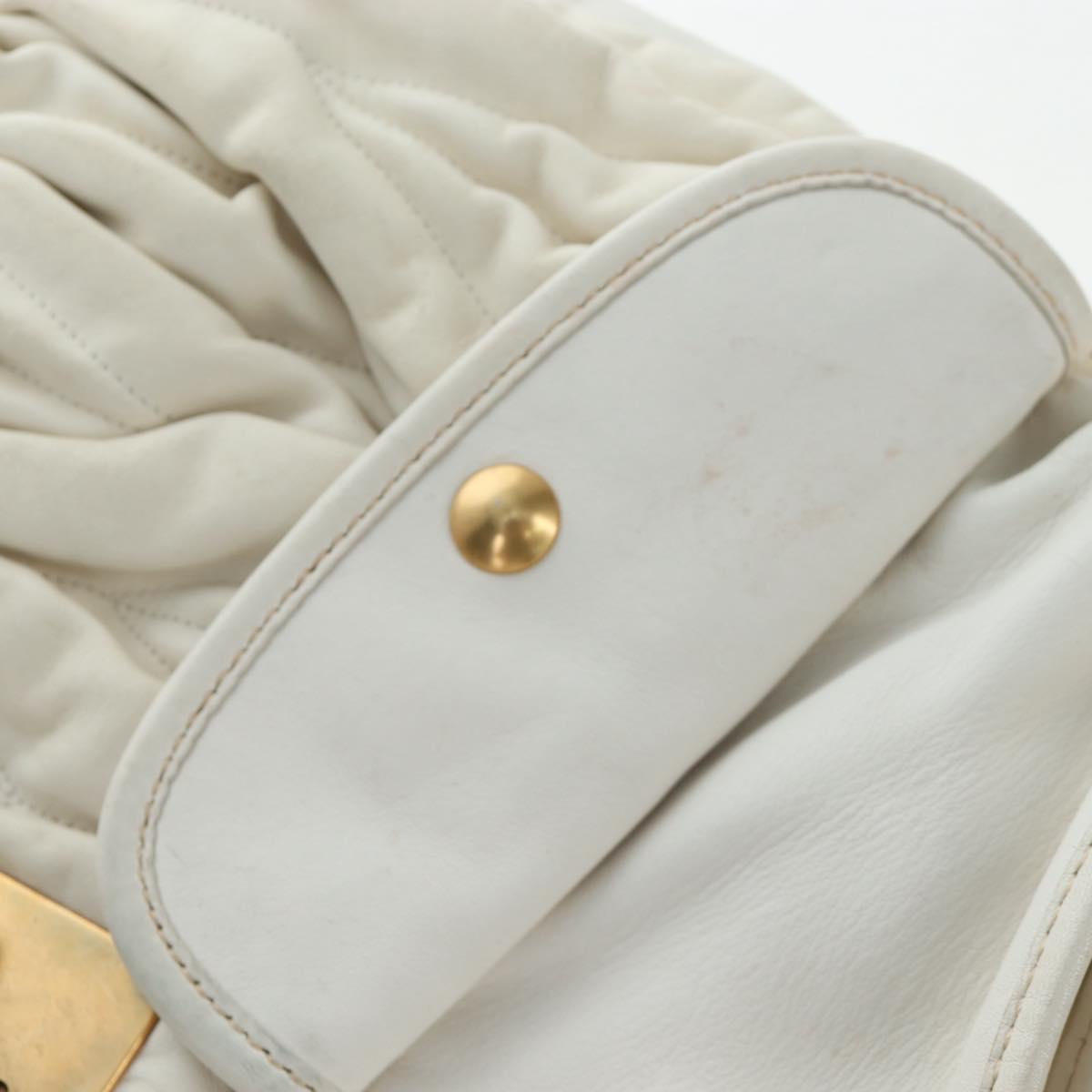 Miu Miu Matelasse Hand Bag Leather 2way White Gold Tone Auth 167629V