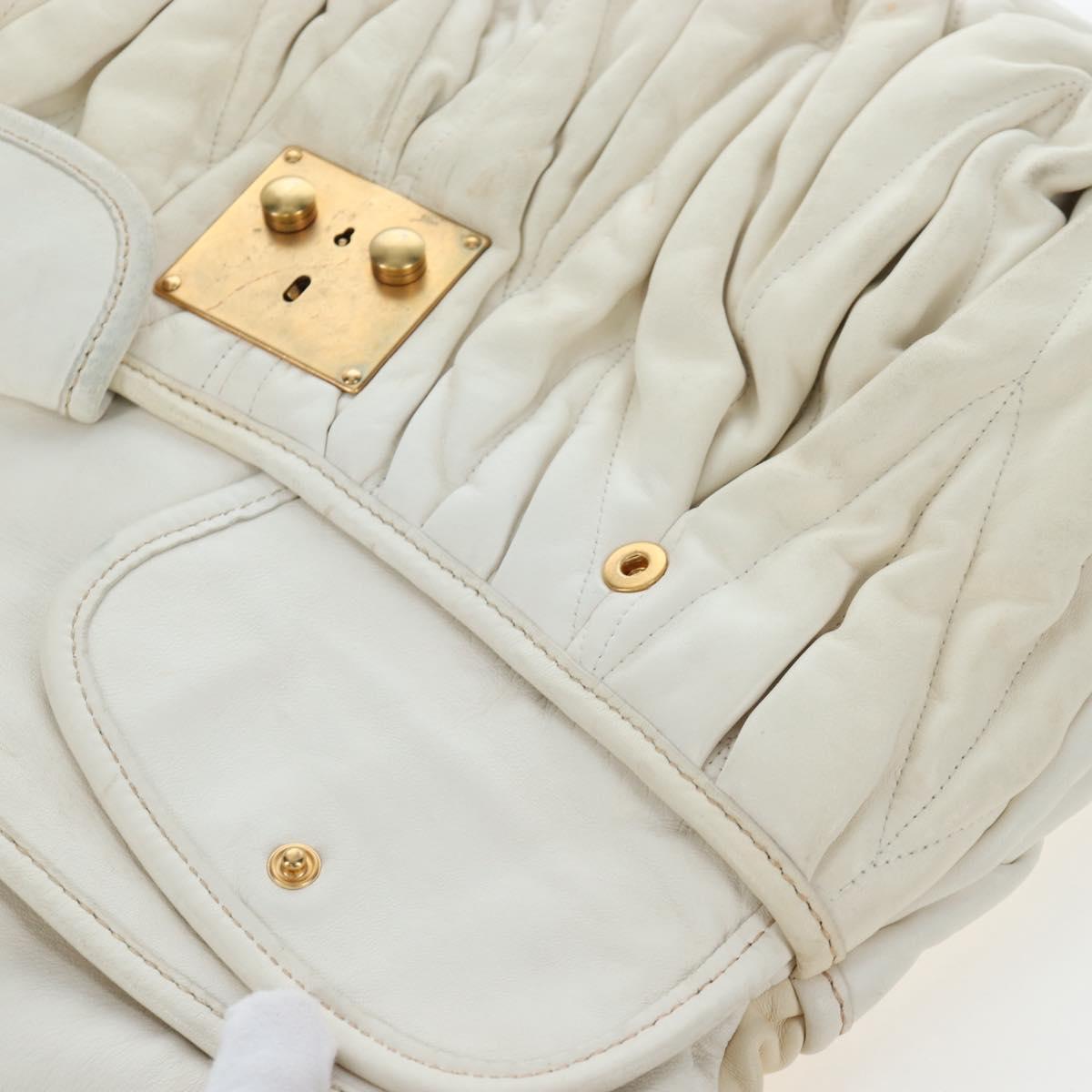 Miu Miu Matelasse Hand Bag Leather 2way White Gold Tone Auth 167629V