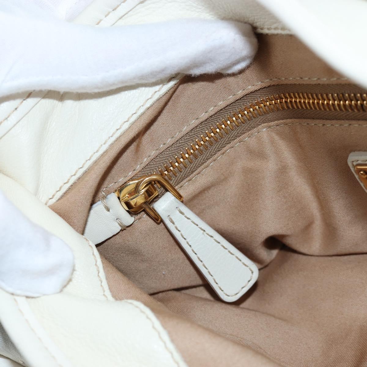Miu Miu Matelasse Hand Bag Leather 2way White Gold Tone Auth 167629V