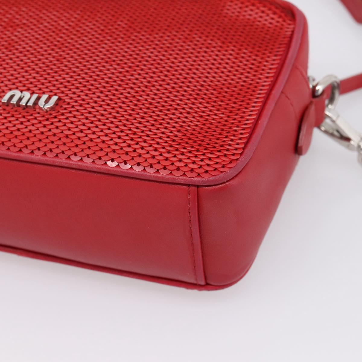 Miu Miu Shoulder Bag Leather Sequins Red Silver Auth 167643A
