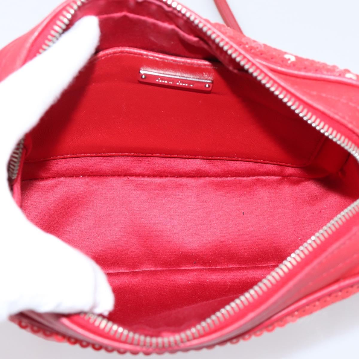Miu Miu Shoulder Bag Leather Sequins Red Silver Auth 167643A