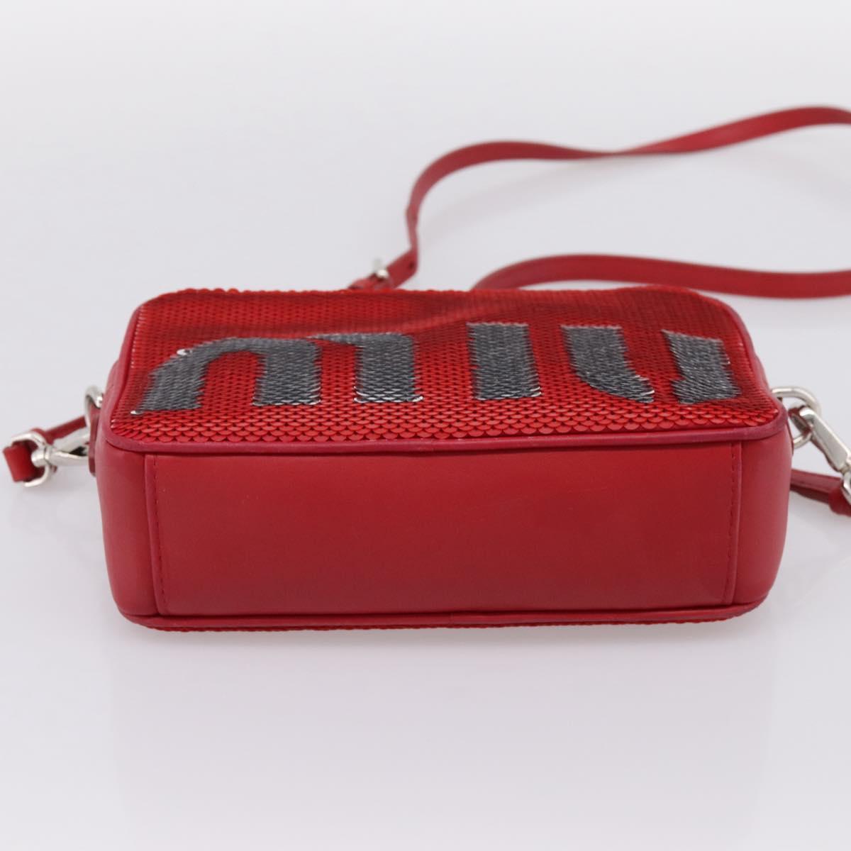 Miu Miu Shoulder Bag Leather Sequins Red Silver Auth 167643A