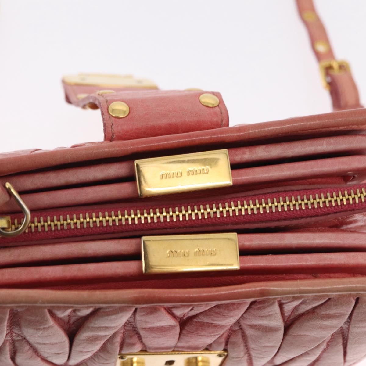 Miu Miu Matelasse Shoulder Bag Leather Pink Gold Auth 167645A