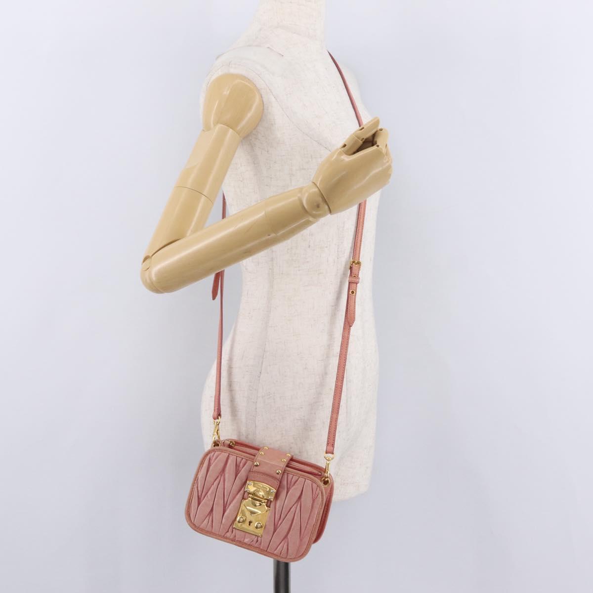 Miu Miu Matelasse Shoulder Bag Leather Pink Gold Auth 167645A