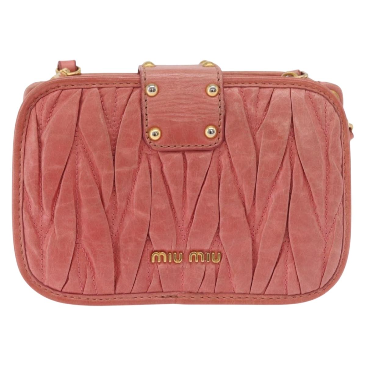 Miu Miu Matelasse Shoulder Bag Leather Pink Gold Auth 167645A