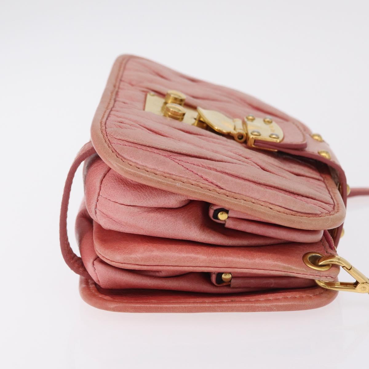Miu Miu Matelasse Shoulder Bag Leather Pink Gold Auth 167645A